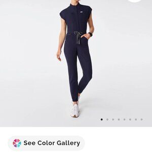 Figs Black Cap-Sleeve Utility Jumpsuit with Drawstring